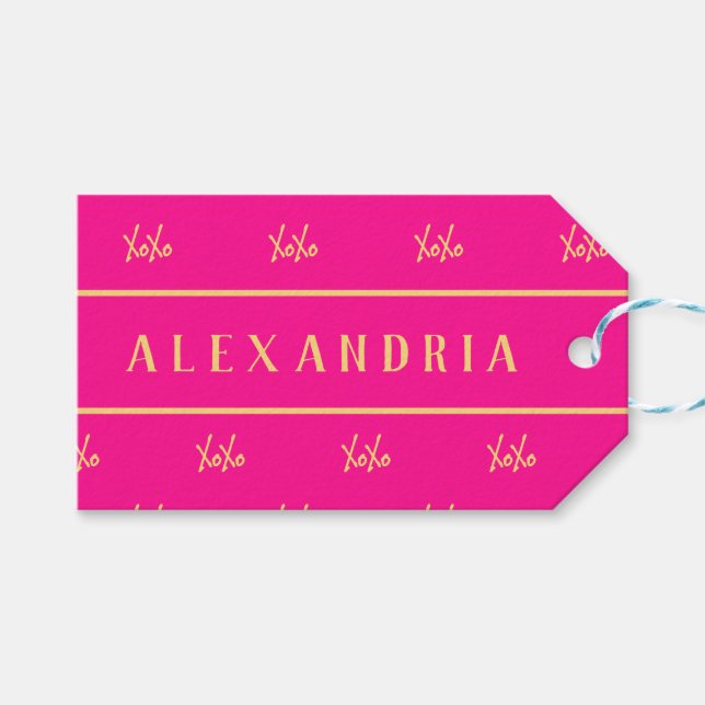Personalisierter XOXO - Hot-Pink-Valentinstag Geschenkanhänger (Vorderseite (Horizontal))