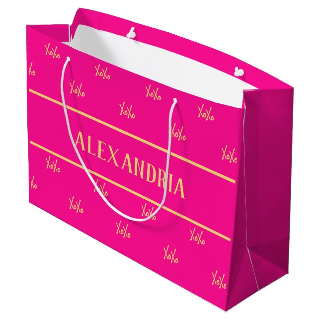 Personalisierter XOXO - Hot-Pink-Valentinstag Große Geschenktüte (Rückseite Schrägansicht)