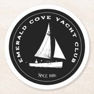 Personalisierter Yachtclub. Individuelles Segelboo Runder Pappuntersetzer