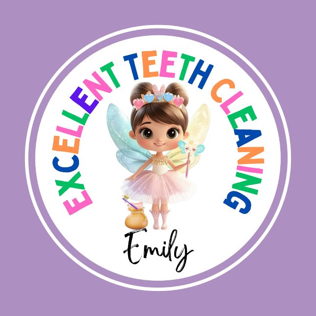 Personalisierter Zahnseilkrug-Aufkleber - Prämiena Runder Aufkleber (Excellent Teeth Cleaning Personalized Tooth Fairy Sticker)
