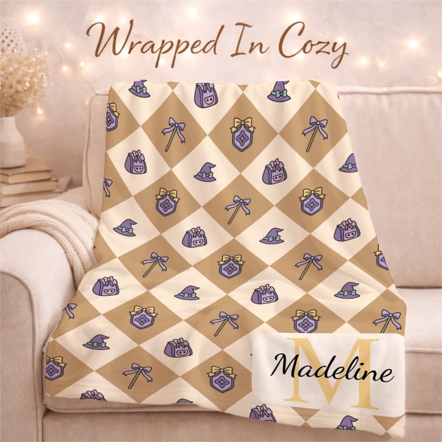 Personalisierter Zauberschul-Monogramm-Name Gold Fleecedecke (Von Creator hochgeladen)