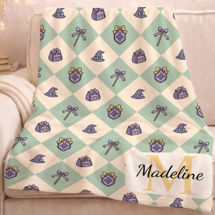 Personalisierter Zauberschul-Monogramm-Name Grün Fleecedecke