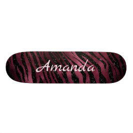 Personalisierter Zebra Black & Burgund Glitzer Skateboard