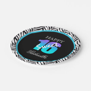 Personalisierter Zebra-Bonbon 16 Pappteller