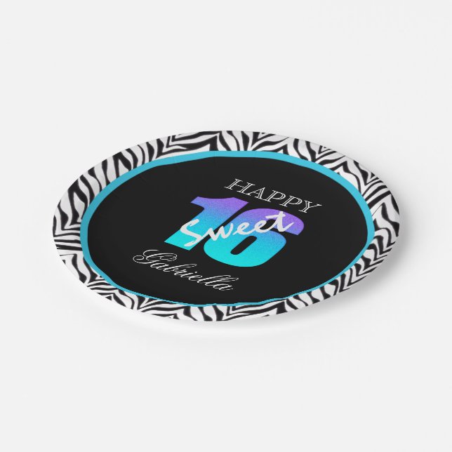 Personalisierter Zebra-Bonbon 16 Pappteller (Schrägansicht)