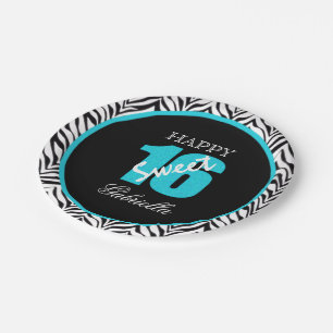Personalisierter Zebra-Bonbon 16 Pappteller