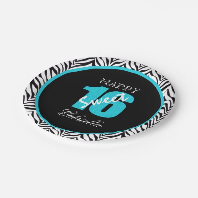 Personalisierter Zebra-Bonbon 16 Pappteller (Schrägansicht)