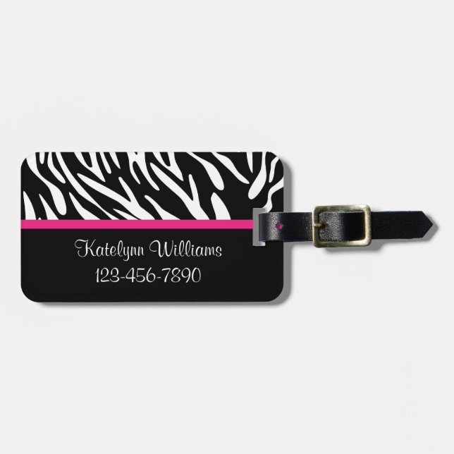 Personalisierter Zebra-Streifen mit rosa Gepäckanhänger (Vorderseite horizontal)