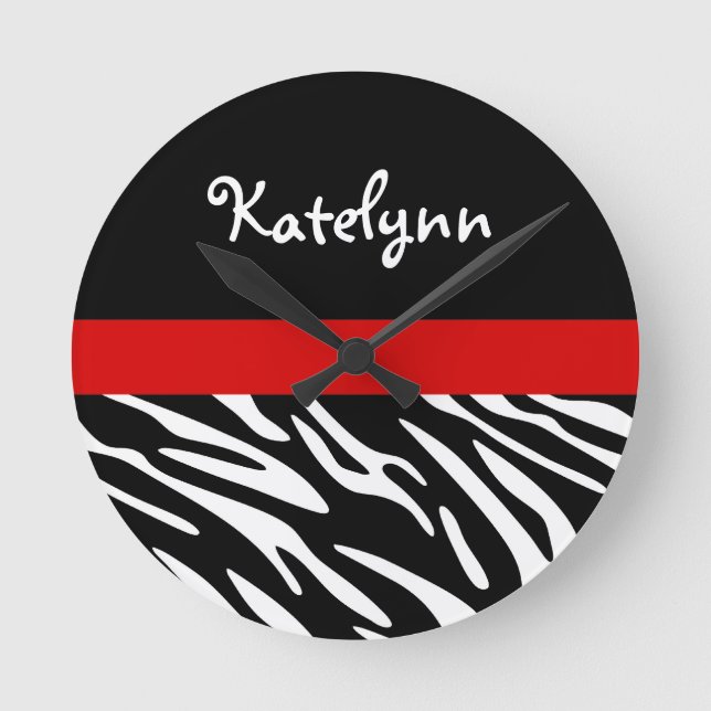 Personalisierter Zebrastreifen mit roter Wall-Uhr Runde Wanduhr (Vorderseite)
