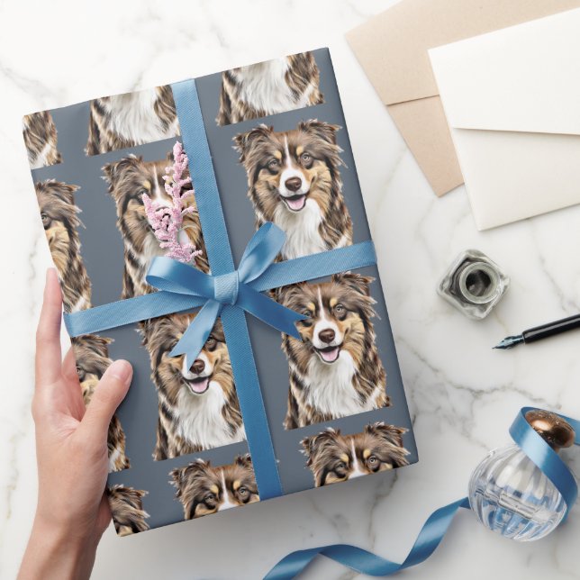 Personalisierter, Zeichnend Collie Dog an der Gren Geschenkpapier (Schenken)