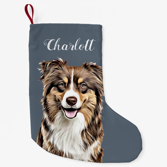 Personalisierter, Zeichnend Collie Dog an der Gren Kleiner Weihnachtsstrumpf (Vorderseite)