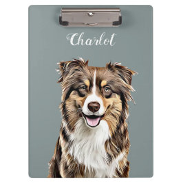 Personalisierter, Zeichnend Collie Dog an der Gren Klemmbrett