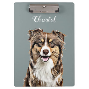 Personalisierter, Zeichnend Collie Dog an der Gren Klemmbrett
