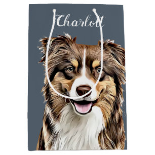 Personalisierter, Zeichnend Collie Dog an der Gren Mittlere Geschenktüte