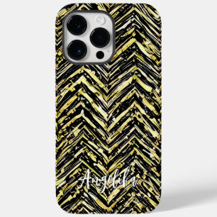Personalisierter Zickzack Name Schwarz und Gold Case-Mate iPhone 14 Pro Max Hülle
