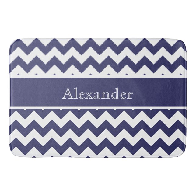Personalisierter Zickzack Navy Blue Hintergrund Badematte (Vorderseite)
