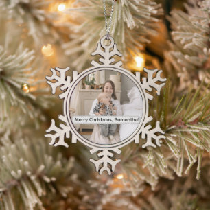 Personalisierter Zinn-Schneeflocken-Foto-Weihnacht Schneeflocken Zinn-Ornament