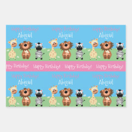 Personalisierter Zoo Themenkids Geschenkpapier Set