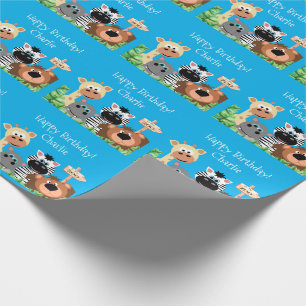 Personalisierter Zootier Geburtsdatum Grüne Leaf Geschenkpapier