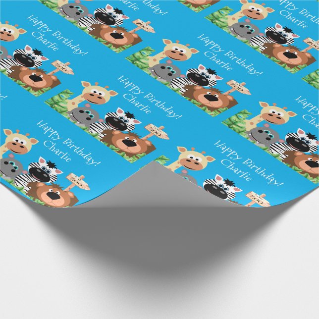 Personalisierter Zootier Geburtsdatum Grüne Leaf Geschenkpapier (Ecke)