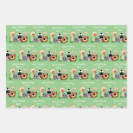 Personalisierter Zootier Geburtsdatum Grüne Leaf Geschenkpapier Set