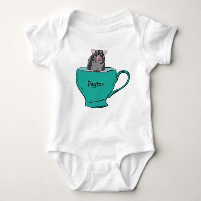 Personalisierter Zuckerhut in einem grünen Teacup Baby Strampler (Vorderseite)
