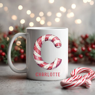 Personalisierter Zuckerstangen-Monogramm-Weihnacht Kaffeetasse