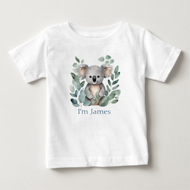 Personalisierter Zwillingsname Watercolor Koala Bä Baby T-shirt (Vorderseite)