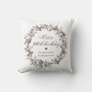 Personalisiertes 100. Geburtstagsgeschenk Lila Fli Kissen