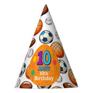 Personalisiertes 10. Geburtstagssportthema Partyhütchen