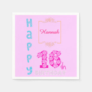 Personalisiertes 16. GeburtstagsGirly Paper Napkin Serviette