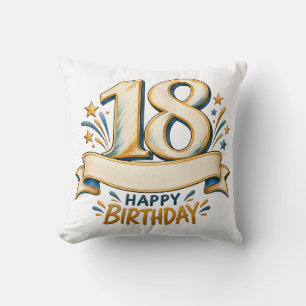 Personalisiertes 18. Geburtstagsdesign in Gold und Kissen