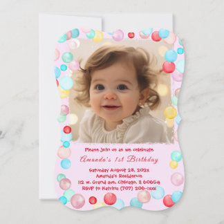 Personalisiertes 1. Geburtstag Girl Foto Einladung