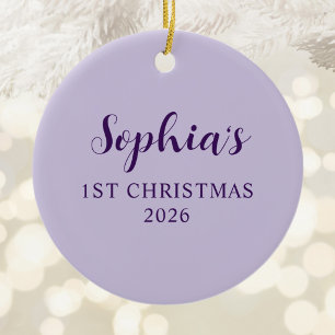 Personalisiertes 1. Weihnachtsfoto Lila Keramik Ornament