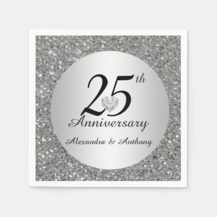 Personalisiertes 25. Silberes Hochzeitjubiläum Her Serviette