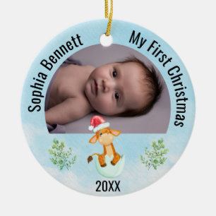 Personalisiertes 2-Foto-Babys Mein erstes Weihnach Keramik Ornament