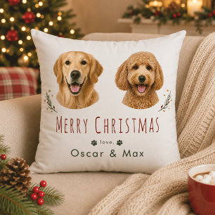 Personalisiertes 2-Haustier-Foto-Weihnachtsgeschen Kissen
