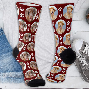 Personalisiertes 2-Hunde-Foto mit Pfotenabdrücken Socken