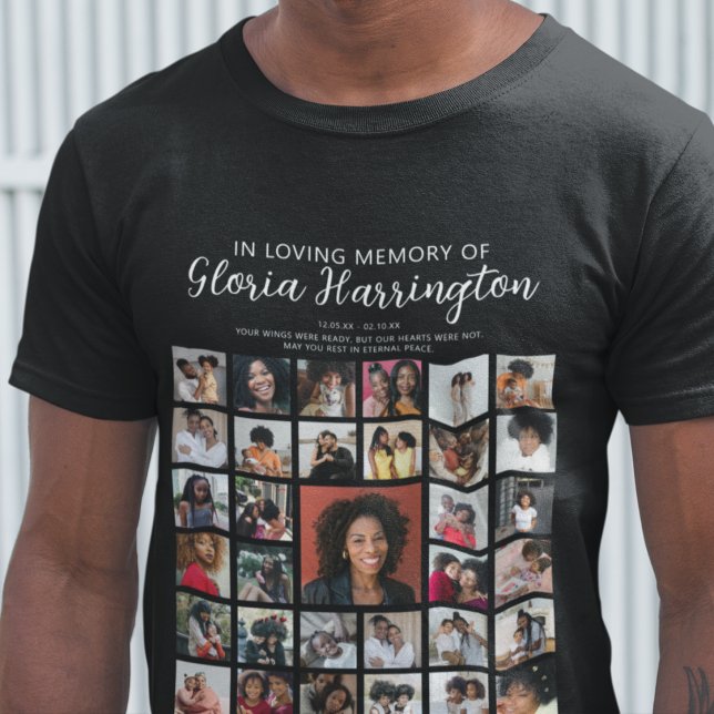Personalisiertes 33-Foto-Collage-Memorial T-Shirt (Von Creator hochgeladen)