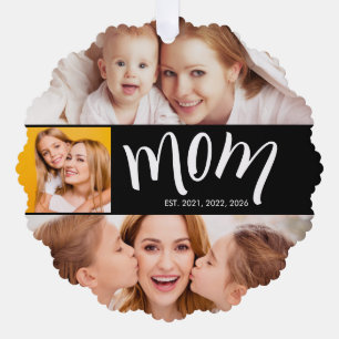 Personalisiertes 3-Foto-Collage Schwarz Mama Est J Ornament Karte