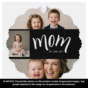 Personalisiertes 3-Foto-Collage Schwarz Mama Est J Ornament Karte