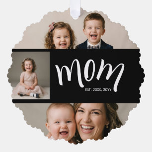 Personalisiertes 3-Foto-Collage Schwarze Mama Est Ornament Karte
