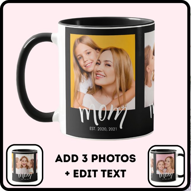 Personalisiertes 3-Foto-Mutter-Kinder-Datum-Etabli Tasse (Von Creator hochgeladen)