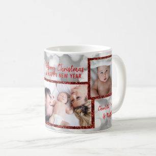 Personalisiertes 3 FOTO Weihnachtsrotes Kaffeetasse