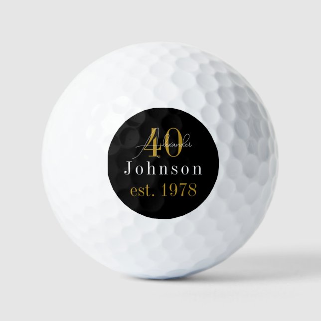 Personalisiertes 40. Geburtstagsschwarz Golfball (Vorderseite)