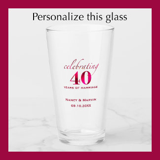 Personalisiertes 40. Hochzeitsjubiläum Rubinpink-R Glas