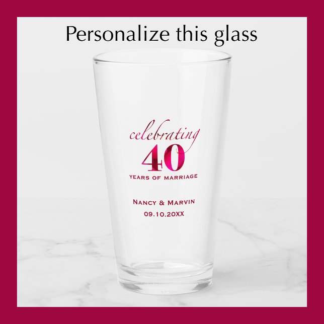 Personalisiertes 40. Hochzeitsjubiläum Rubinpink-R Glas (Personalize this ruby 40th wedding anniversary glass for a special anniversary gift.

)