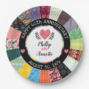 Personalisiertes 40. Jubiläum, Patchwork Quilt Pappteller