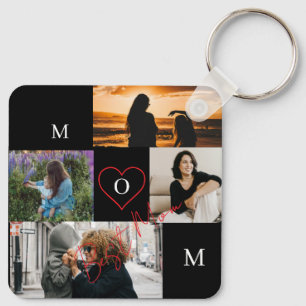 Personalisiertes 4-Foto-Collage-Mutter-Monogramm Schlüsselanhänger