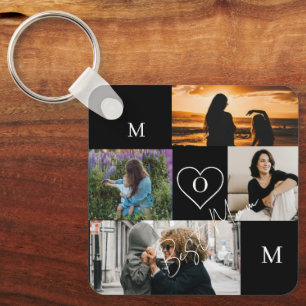 Personalisiertes 4-Foto-Collage-Mutter-Monogramm Schlüsselanhänger